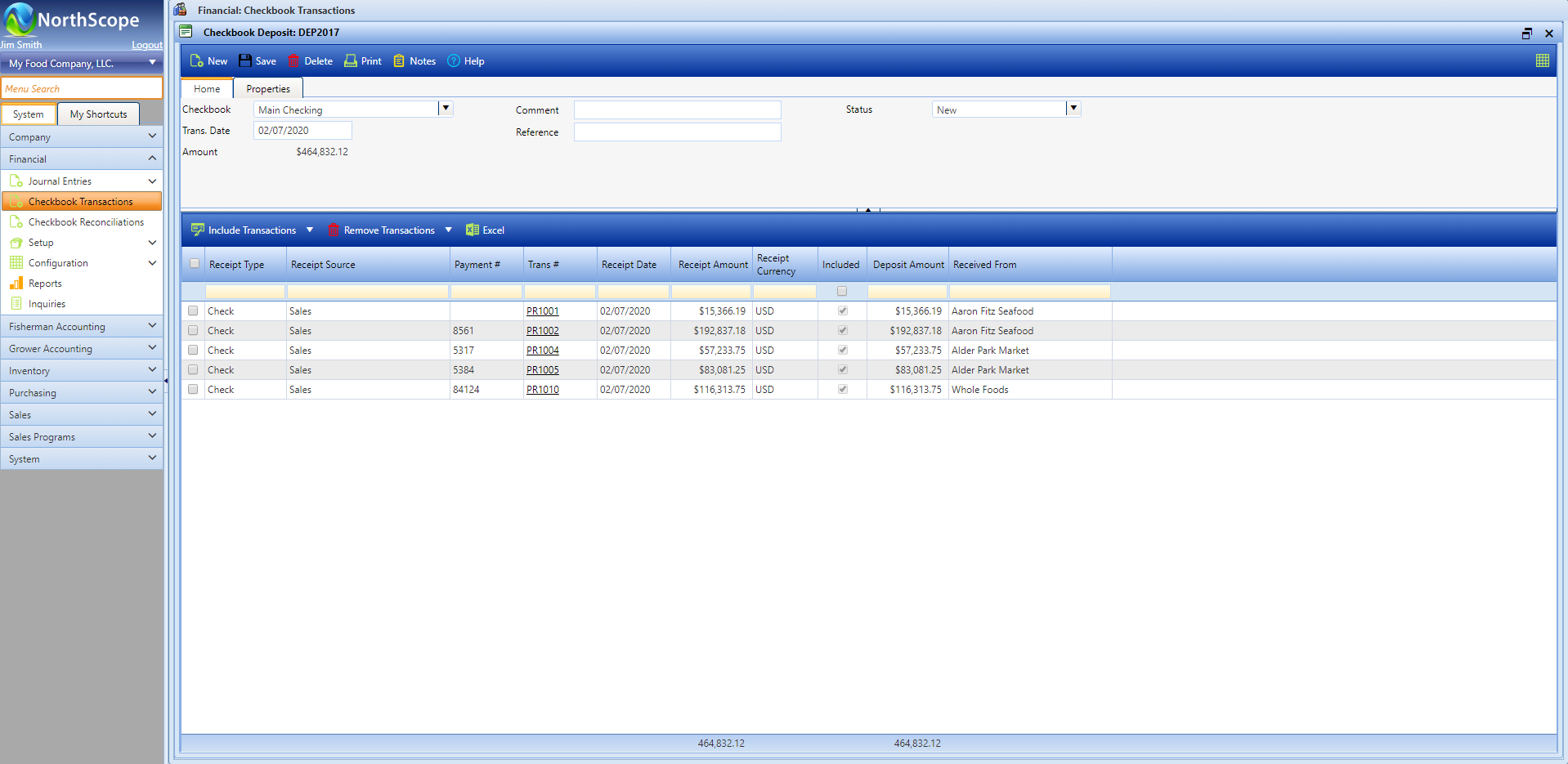 NorthScope Food ERP Adds Banking Transactions